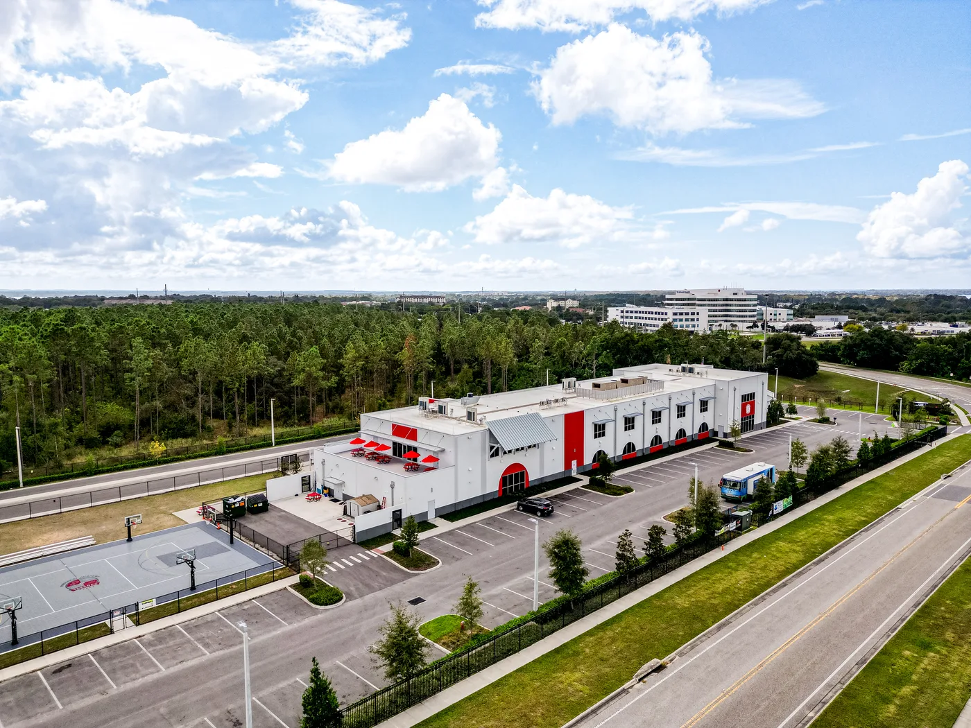 Aerial view of a commercial facility in Tavares, FL served by CCS Mechanical